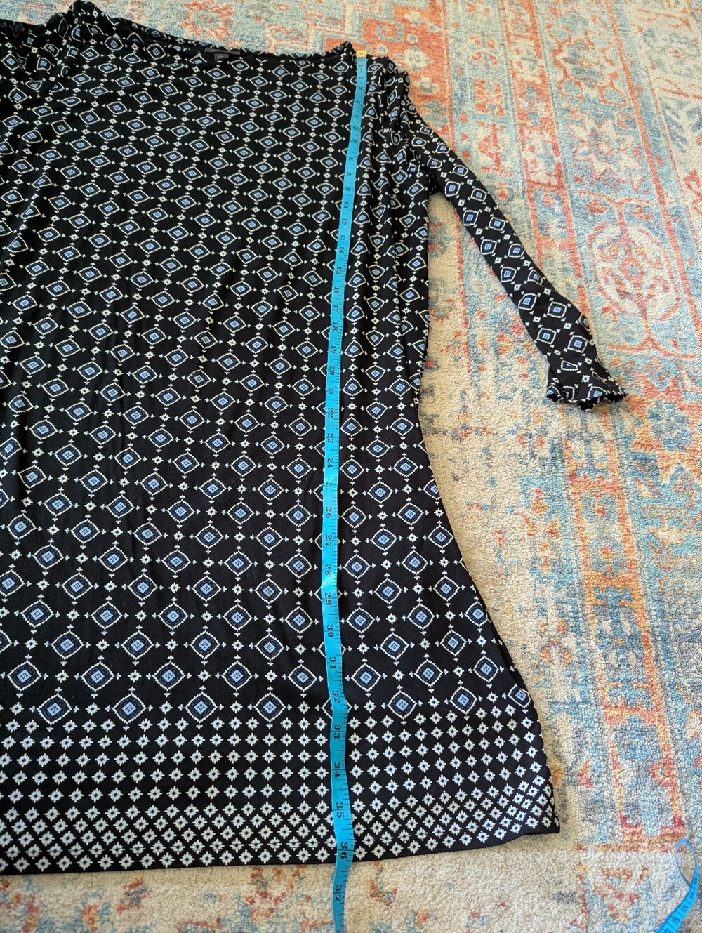 J.Jill Wearever Collection Womens Large Petite Black Blue Diamonds Stretch Dress - Picture 11 of 12